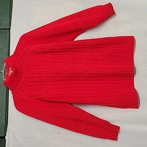 1970s Cableknit Turtleneck Red Acrylic Sweater Sz M